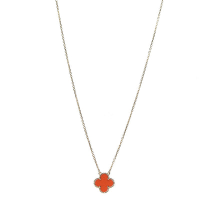 Van Cleef & Arpels 18K Yellow Gold Carnelian Vintage Alhambra Pendant Necklace 1 of 6