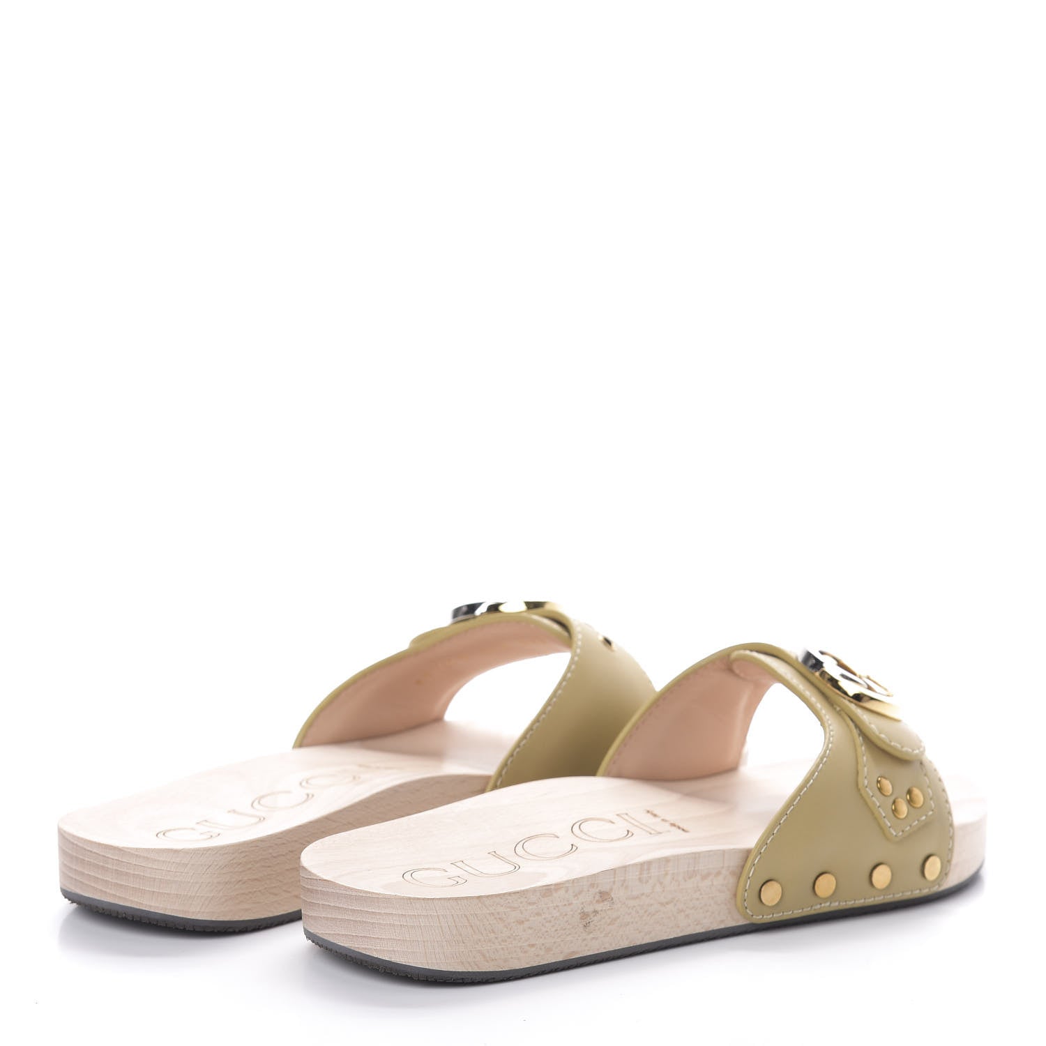 Gucci Calfskin Interlocking G Slide Sandals 37.5 Diagonal Beige 4 of 7