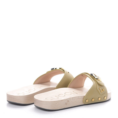 Gucci Calfskin Interlocking G Slide Sandals 37.5 Diagonal Beige 4 of 7