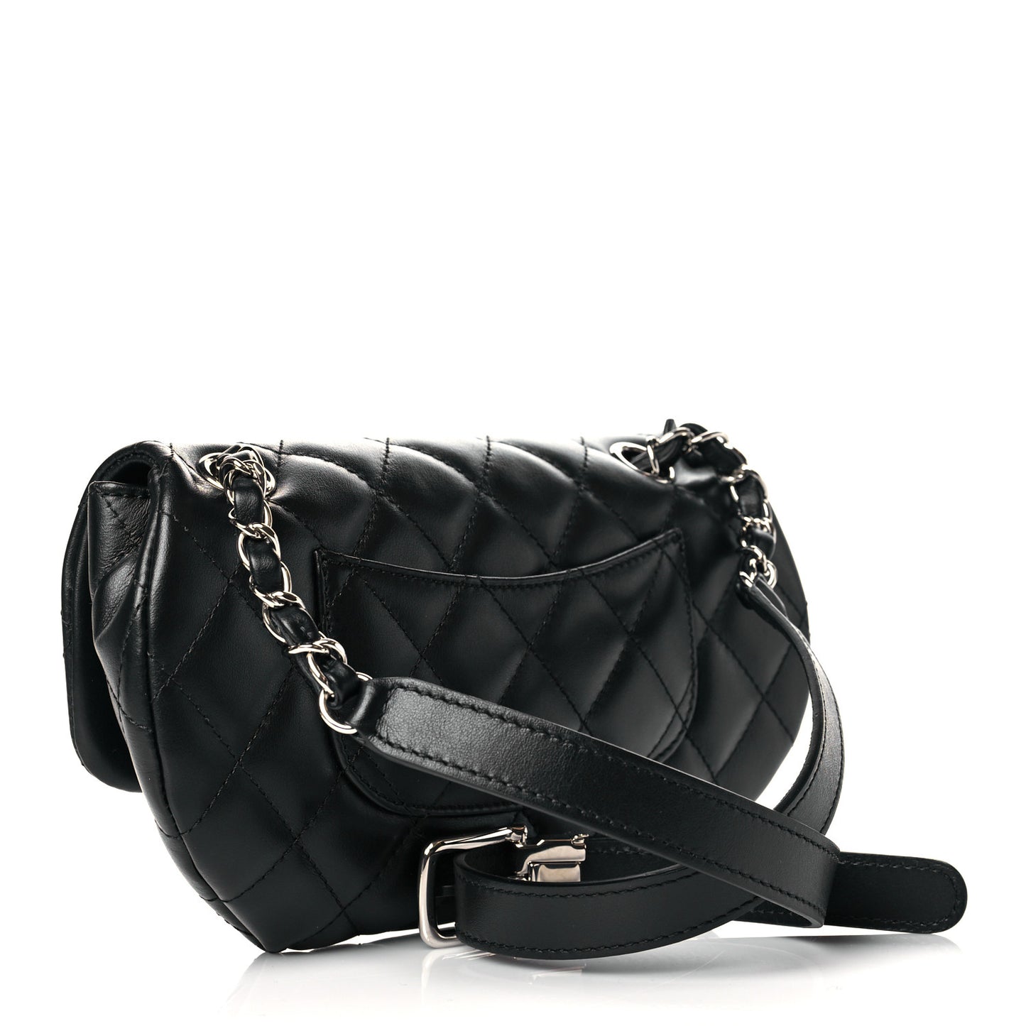 Calfskin Quilted CC Uniform Flap Belt Bag Black