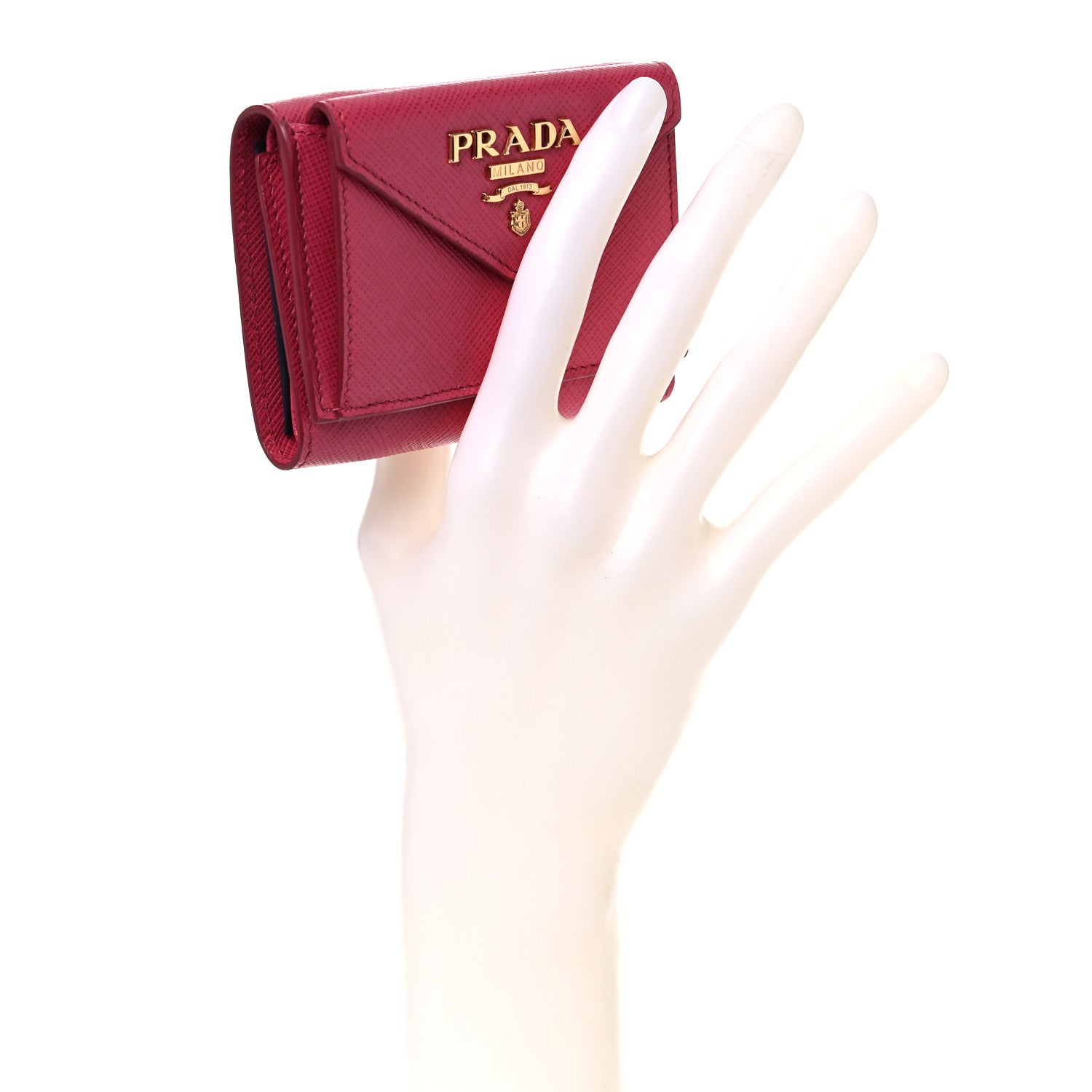 Prada Saffiano Metal Small Tri-Fold Wallet Peonia 3 of 15