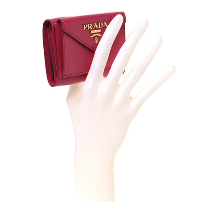 Prada Saffiano Metal Small Tri-Fold Wallet Peonia 3 of 15