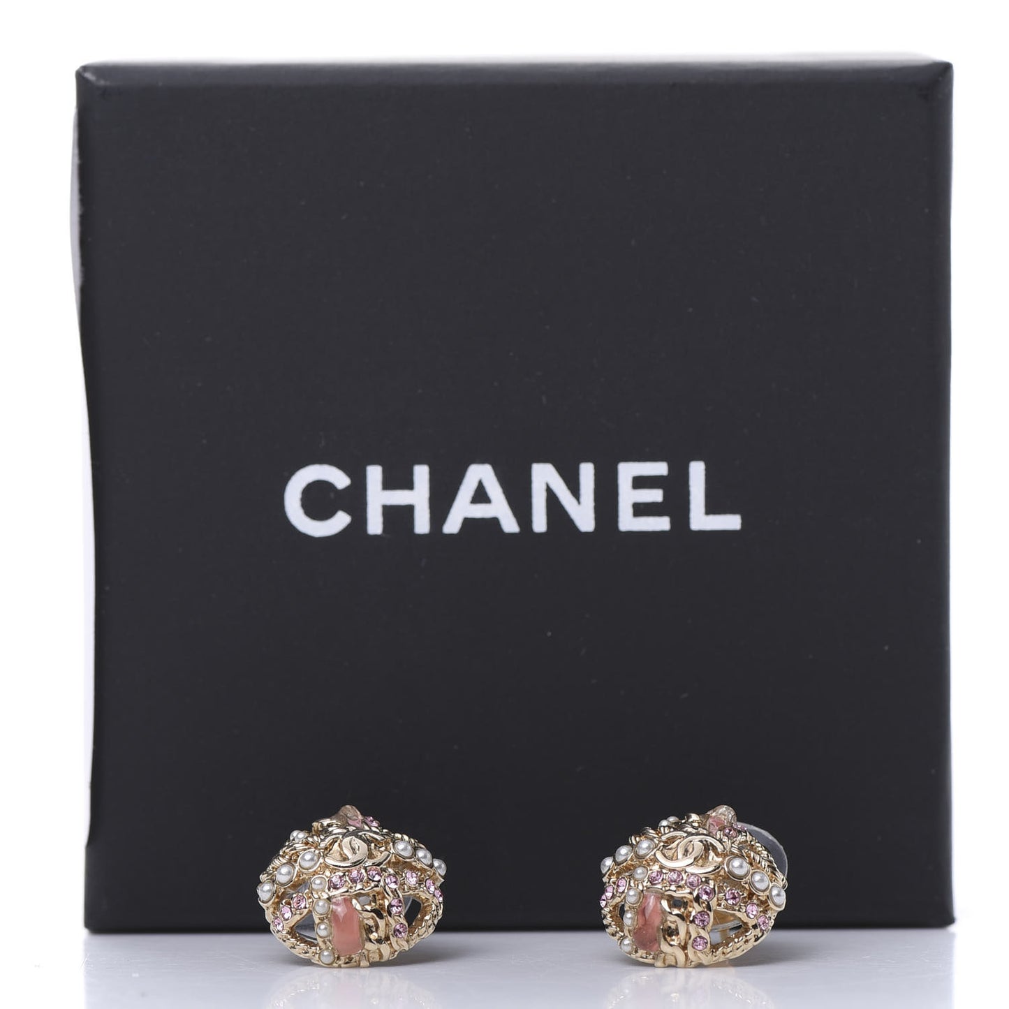Pearl CC Round Earrings Gold Pink