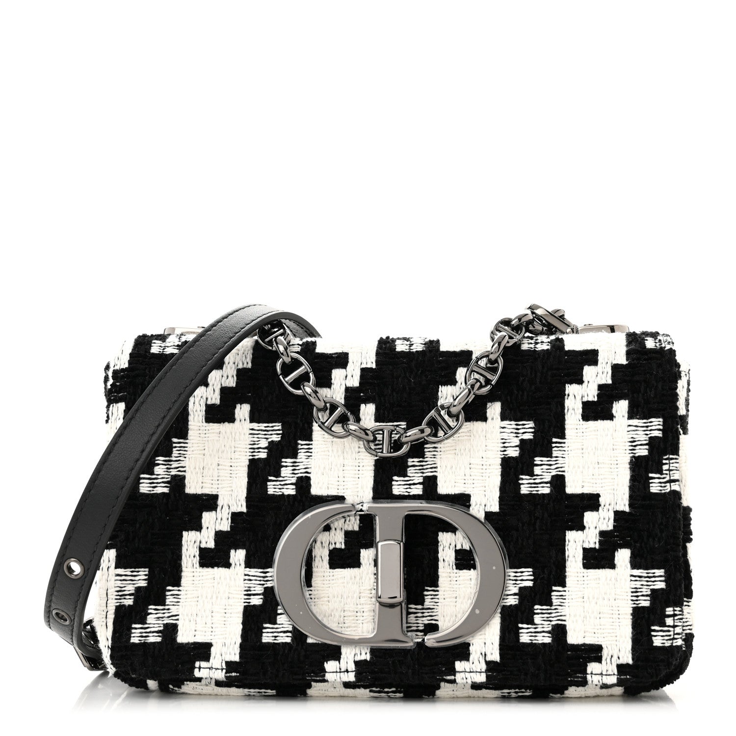 Christian Dior Tweed Macro Houndstooth Small Caro Bag Black White 1 of 11
