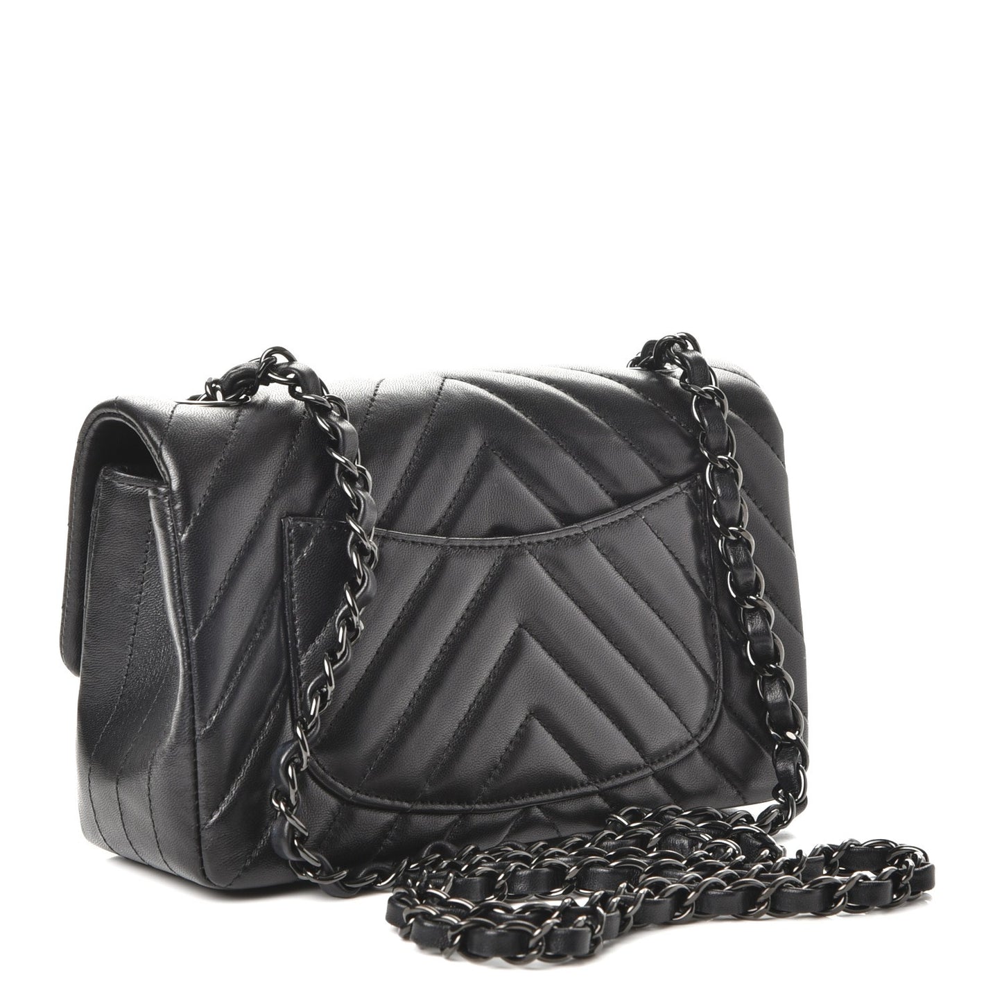 Lambskin Chevron Quilted Mini Rectangular Flap So Black