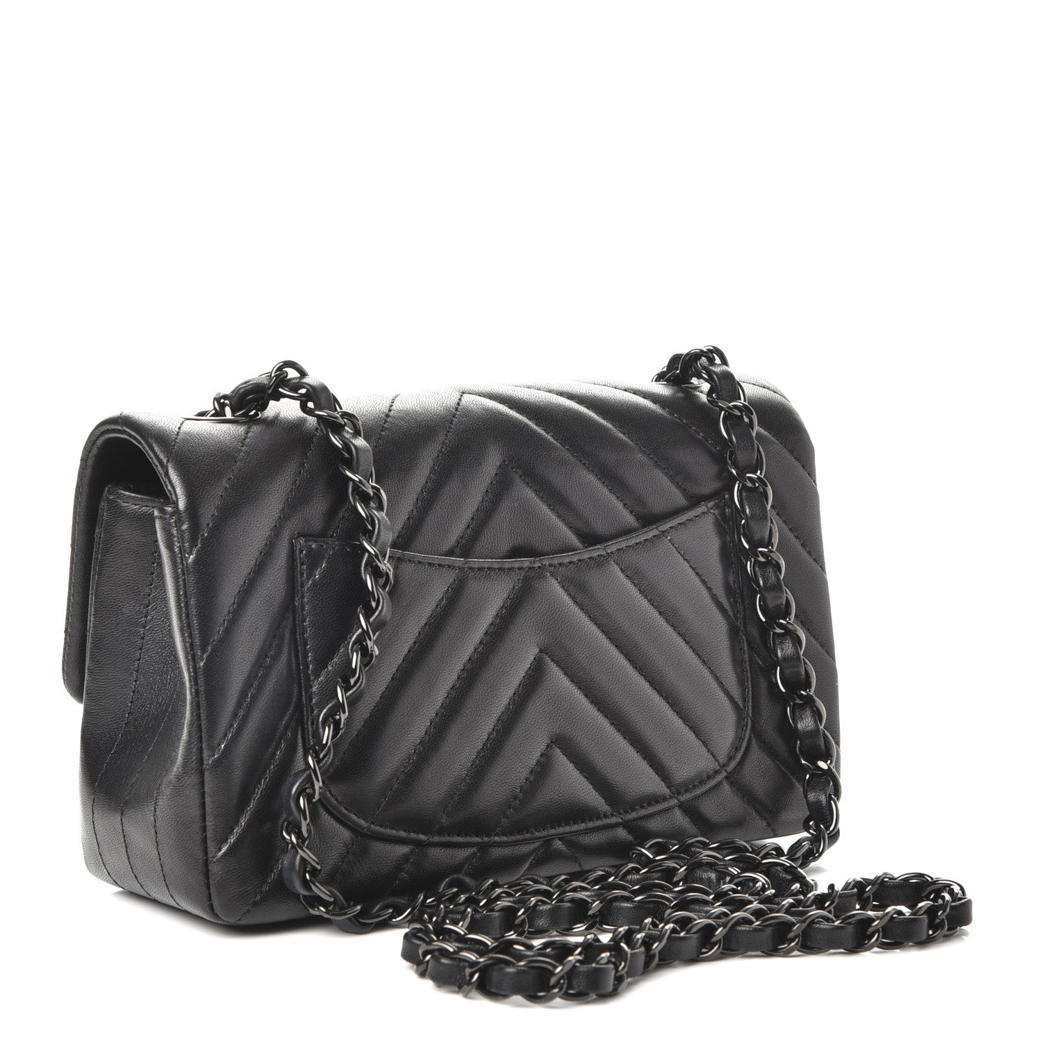 Chanel Lambskin Chevron Quilted Mini Rectangular Flap So Black 3 of 8
