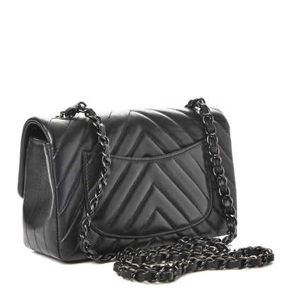 Chanel Lambskin Chevron Quilted Mini Rectangular Flap So Black 3 of 8