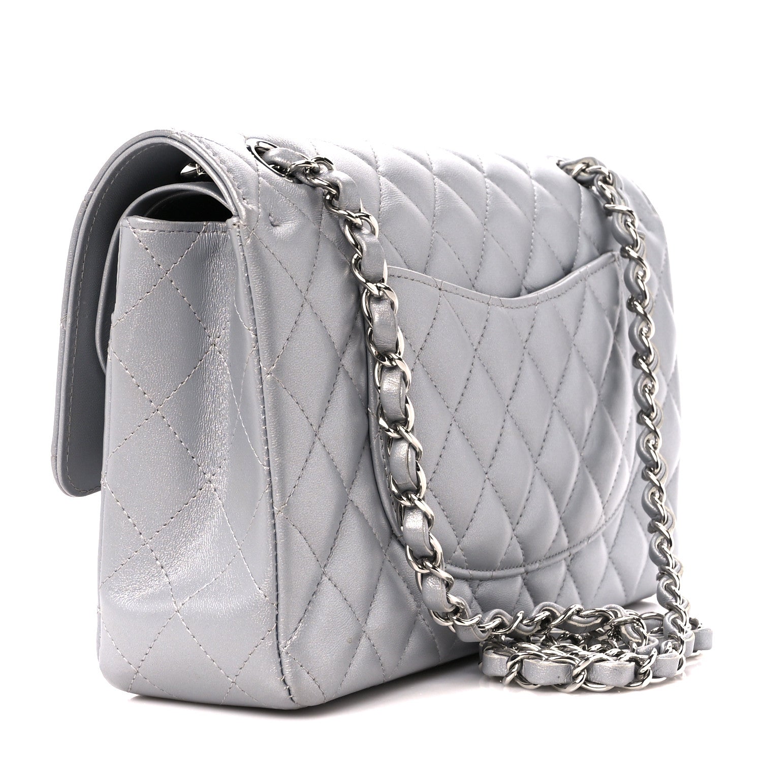 Chanel Metallic Lambskin Quilted Medium Double Flap Silver 3 of 12
