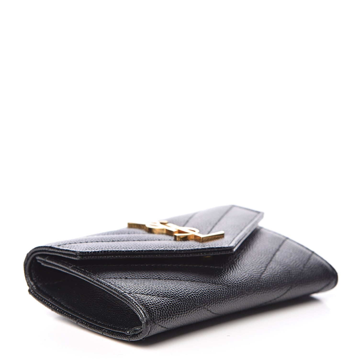 Saint Laurent Grain De Poudre Matelasse Chevron Small Monogram Envelope Wallet Black 4 of 7