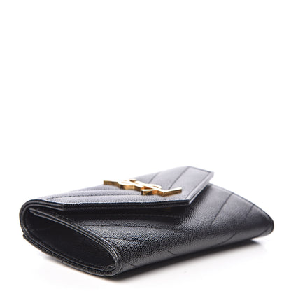 Saint Laurent Grain De Poudre Matelasse Chevron Small Monogram Envelope Wallet Black 4 of 7