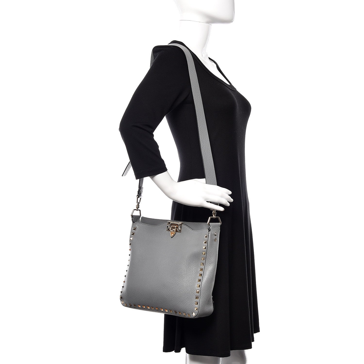 Valentino Garavani Pebbled Calfskin Small Rockstud Flip-Lock Messenger Bag Light Stone 2 of 11