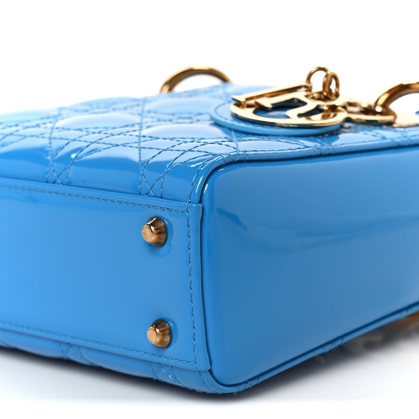 Patent Cannage Mini Lady Dior Blue