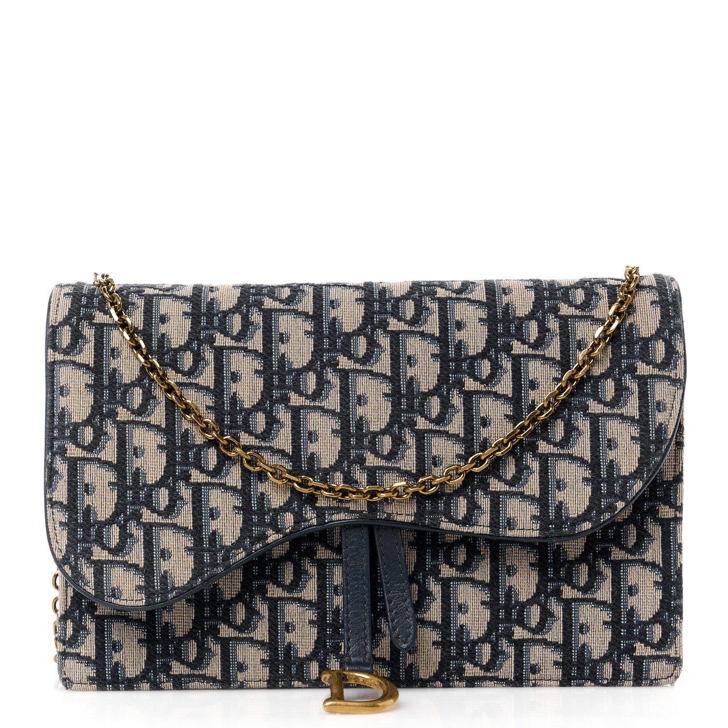Christian Dior Oblique Saddle Chain Pouch Blue 1 of 10