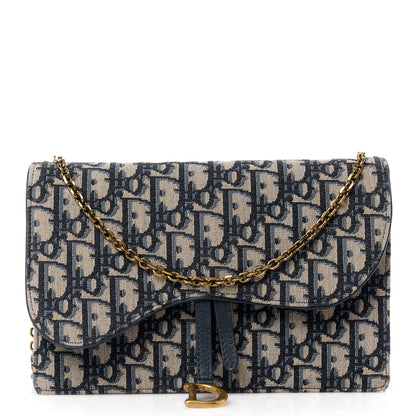 Christian Dior Oblique Saddle Chain Pouch Blue 1 of 10