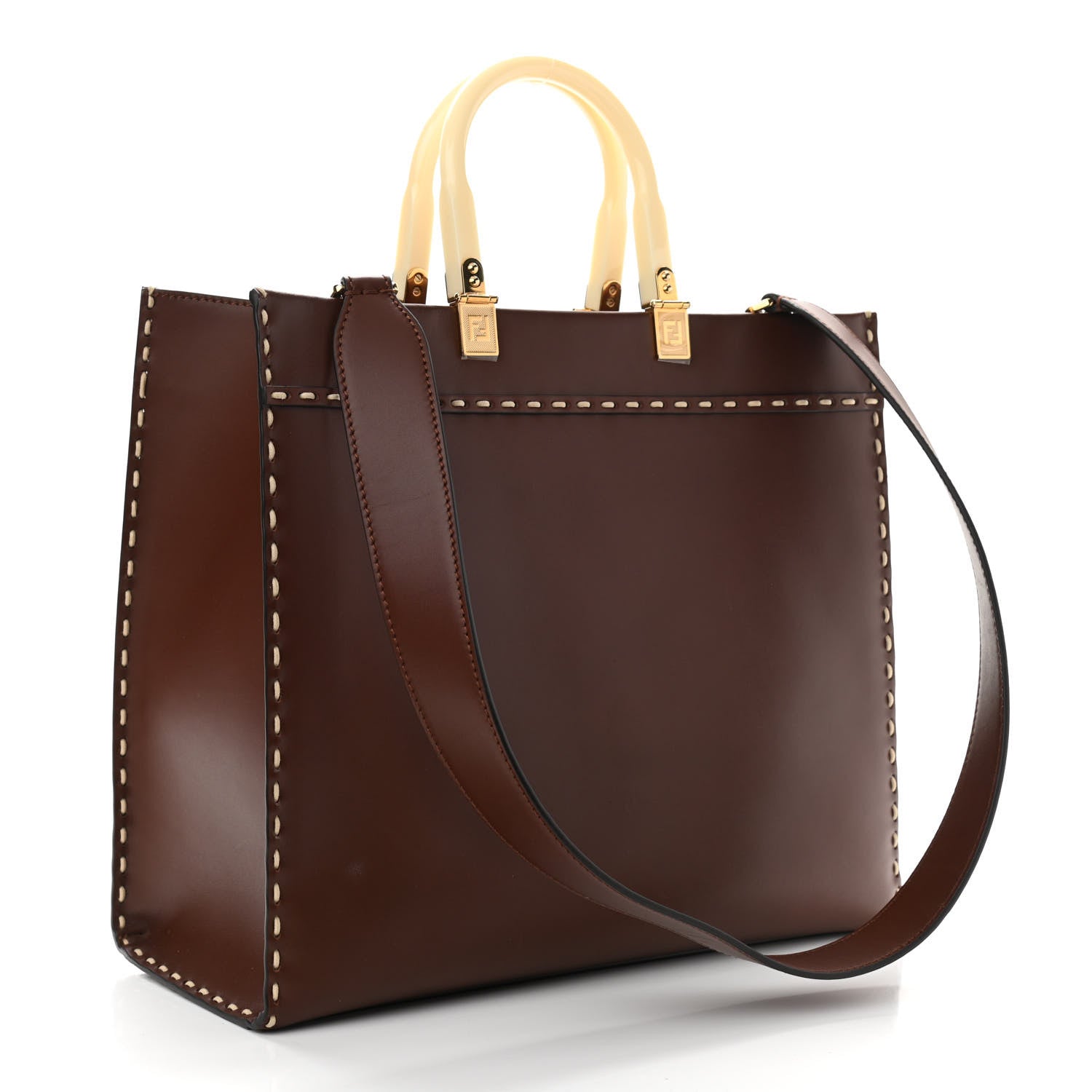 Fendi Vitello King Plexiglass Macro Stitchings Medium Fendi Sunshine Shopper Tote Praline 3 of 11