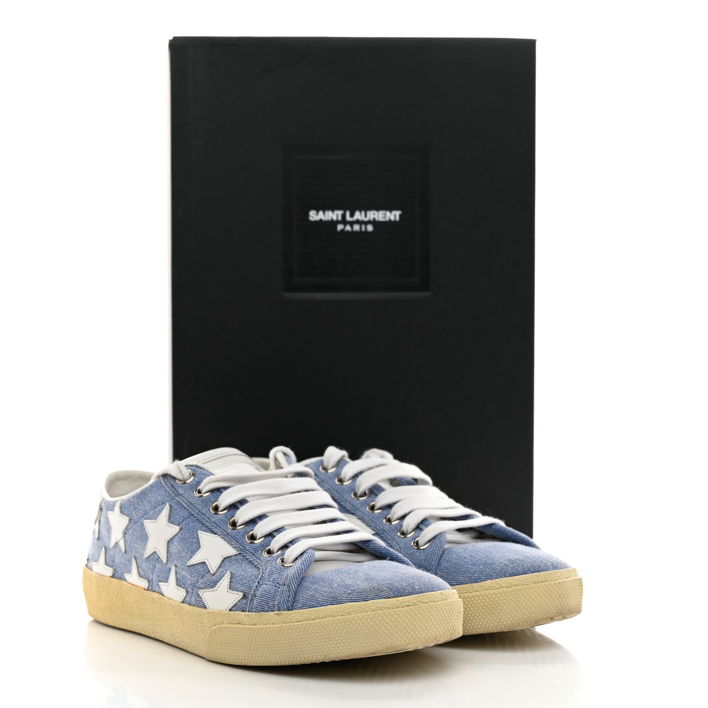 Denim Calfskin Star Court Sneakers 37 Blue