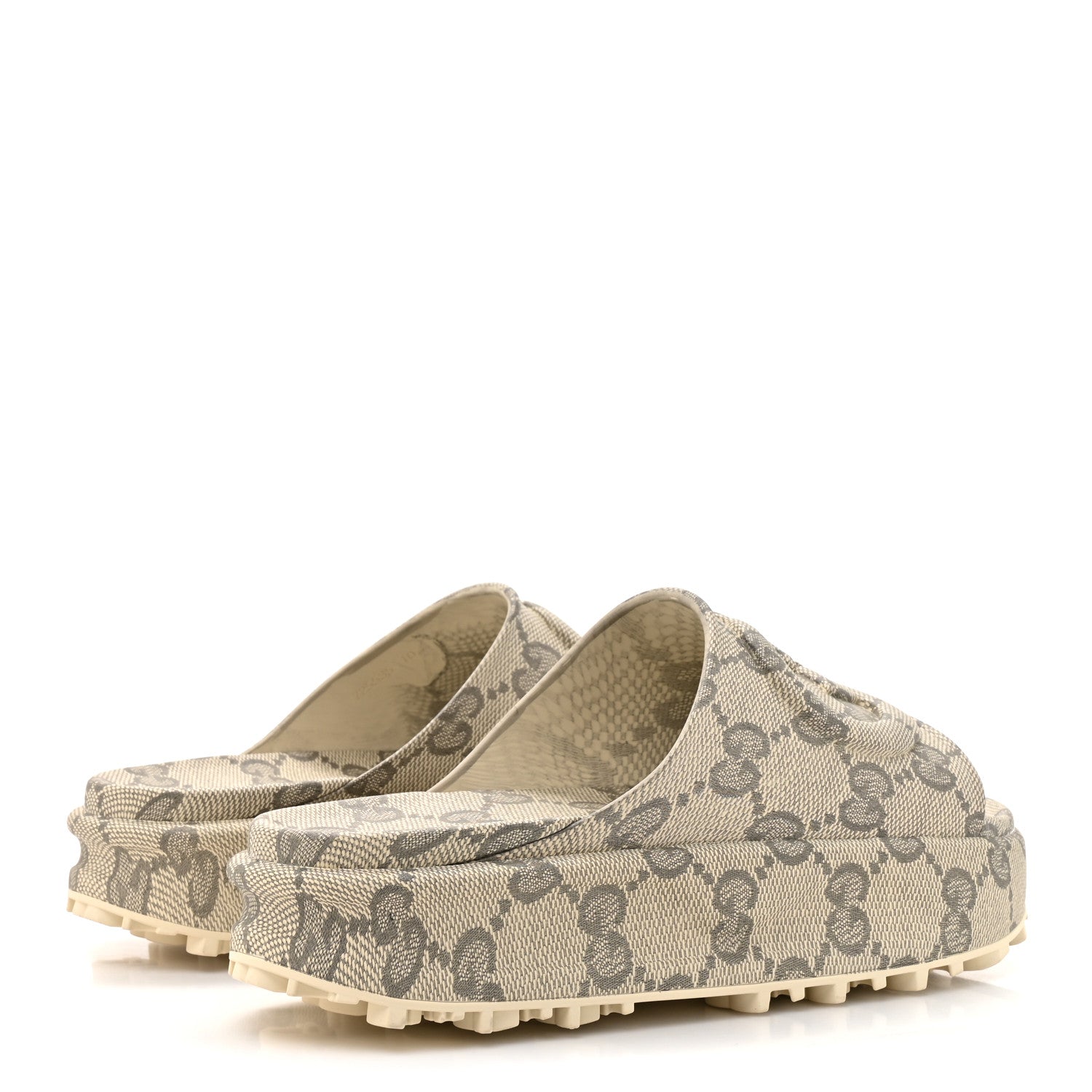 Gucci Cubic Rubber GG Monogram Mens Interlocking G Platform 42mm Slide Sandals 10 Beige Ebony 5 of 10