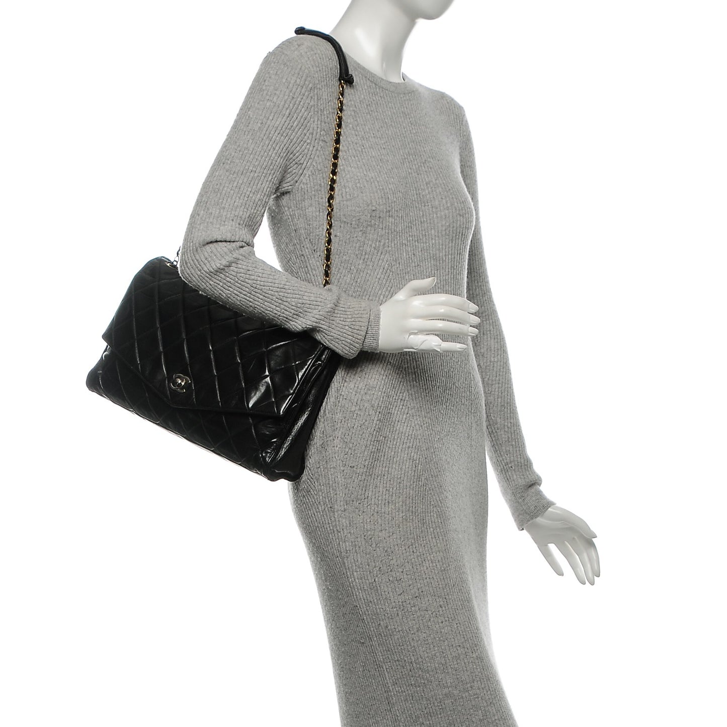 Lambskin Quilted Large Shoulder Flap Bag Black