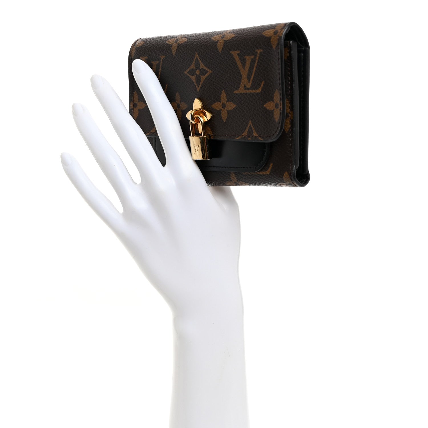 Louis Vuitton Monogram Flower Lock Compact Wallet Black 2 of 7