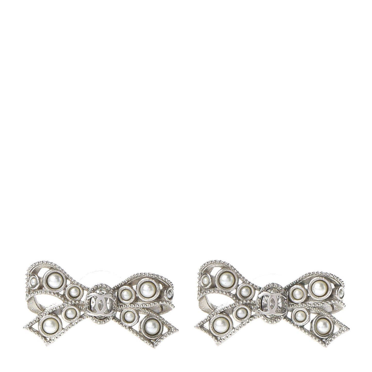 Pearl CC Bow Earrings Silver
