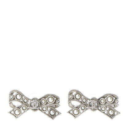 Chanel Pearl CC Bow Earrings Silver 1 of 4