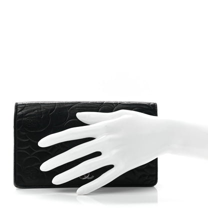 Chanel Lambskin Camellia Embossed Yen Wallet Black 2 of 13