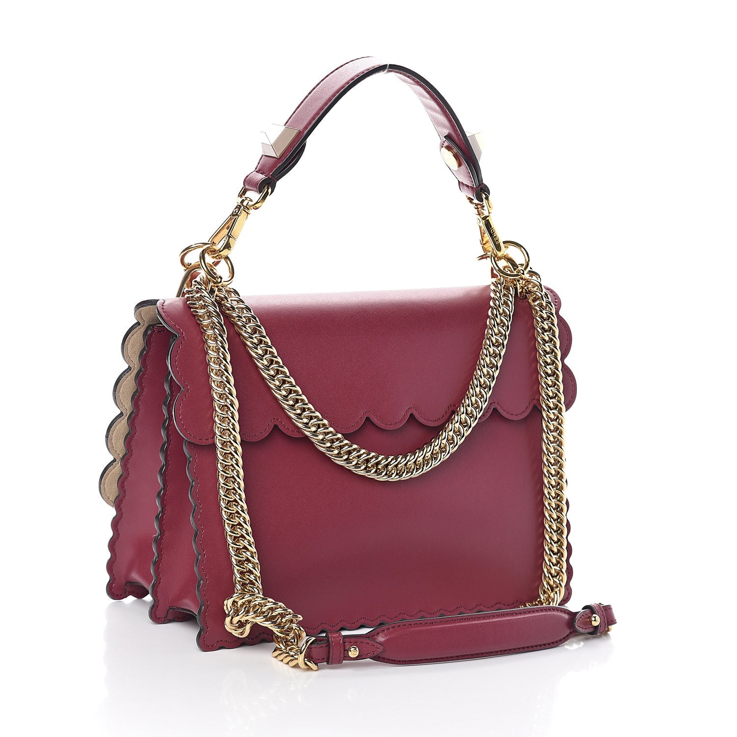 Vitello Liberty Scalloped Studded Kan I Shoulder Bag Black Cherry