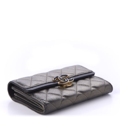 Chanel Metallic Calfskin Quilted Medium CC Chic Flap Wallet Dark Gold Grey 4 of 10