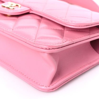 Chanel Lambskin Quilted Flap Phone Holder With Chain Pink 10 of 10