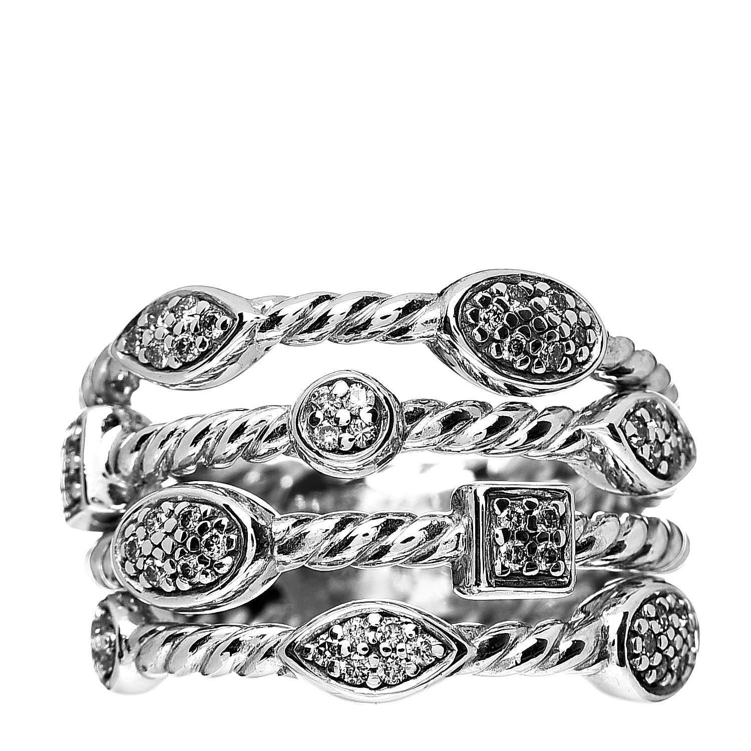 David Yurman Sterling Silver Diamond Confetti 4 Row Ring 52 6 1 of 5