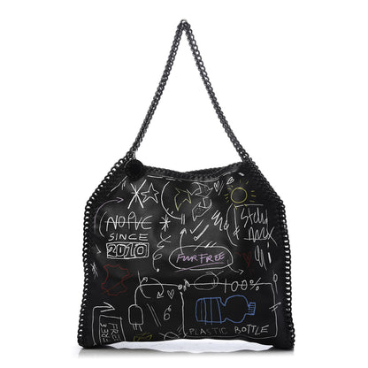 Stella McCartney Faux Grained Leather Graffiti Print Small Falabella Tote Black 1 of 9