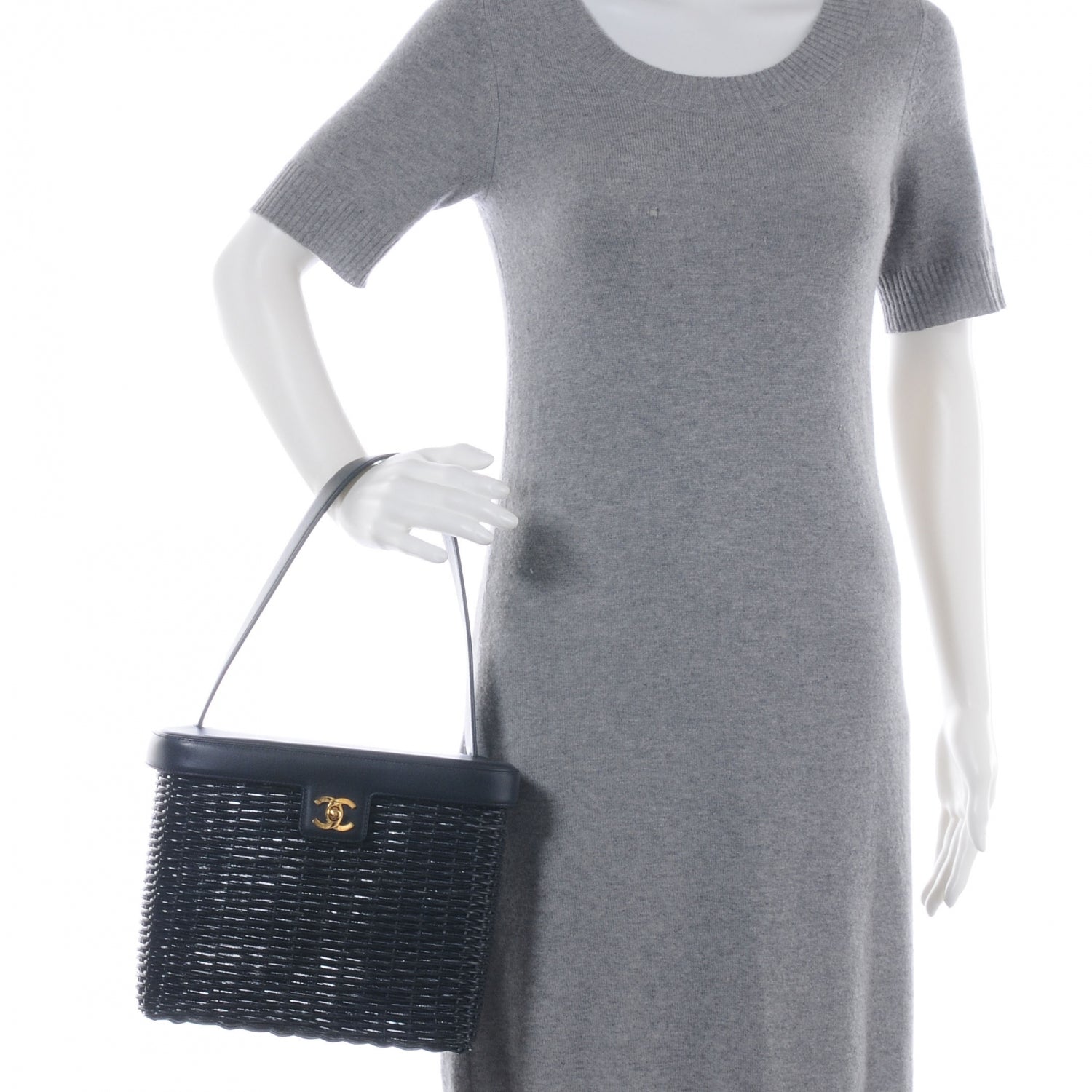 Chanel Straw Bag Navy 2 of 8