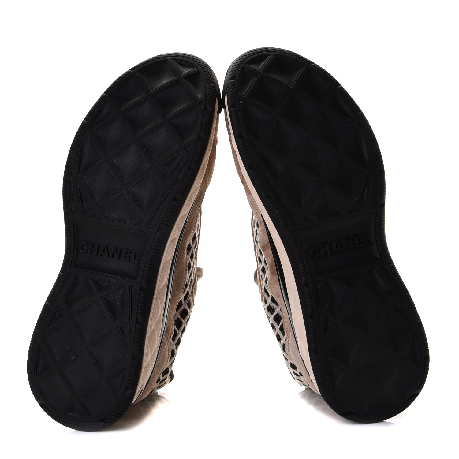 Chanel Suede Calfskin Embroidered CC Sneakers 36.5 Beige Black 6 of 13