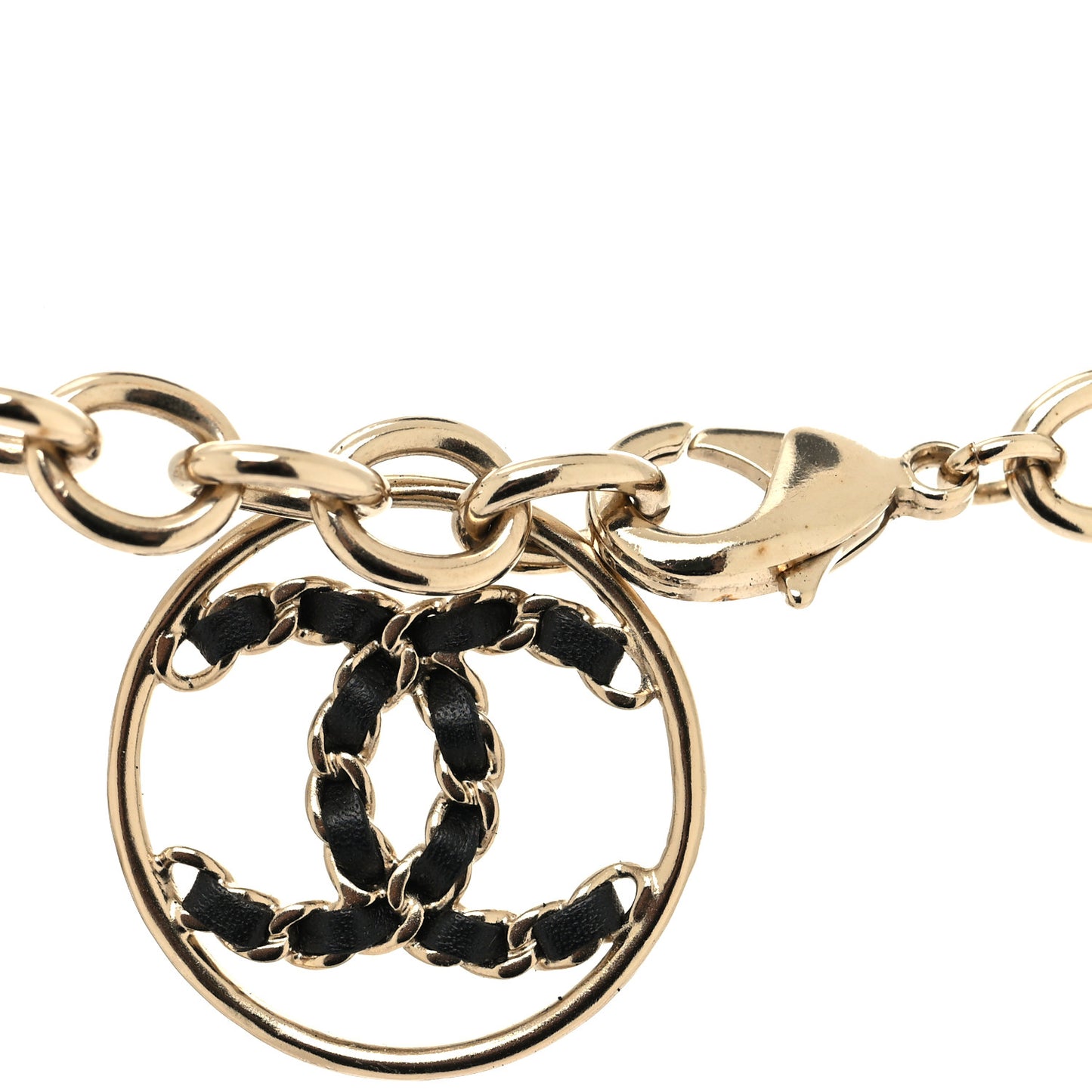 Lambskin Chain Logo Necklace Gold Black