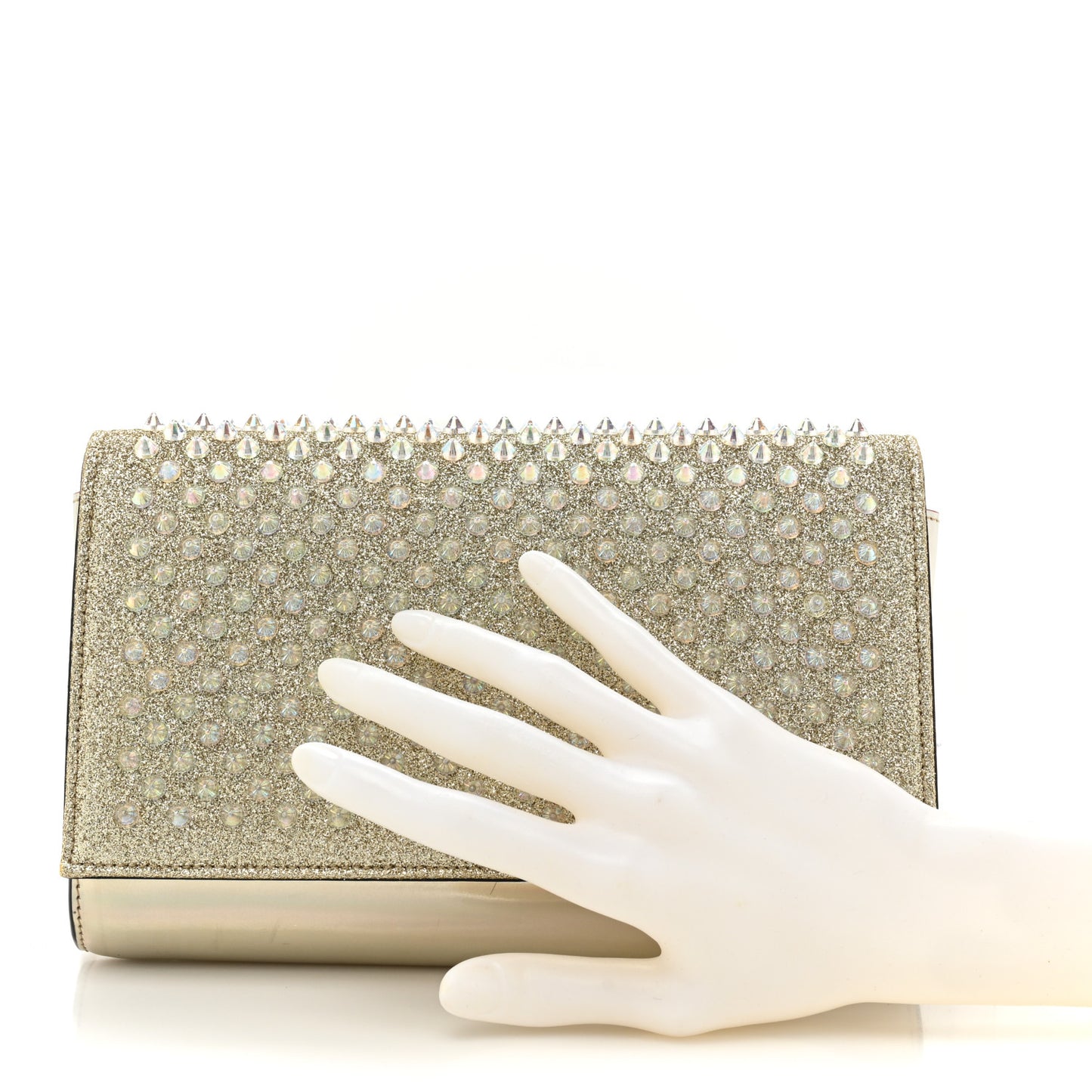 Glitter Metallic Patent Calfskin Psychic Spikes Paloma Clutch Gold