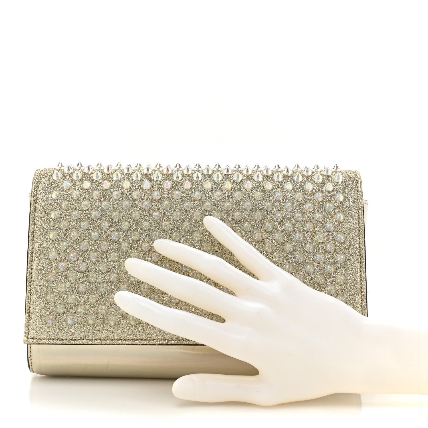 Christian Louboutin Glitter Metallic Patent Calfskin Psychic Spikes Paloma Clutch Gold 2 of 15