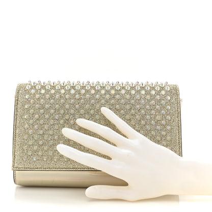 Christian Louboutin Glitter Metallic Patent Calfskin Psychic Spikes Paloma Clutch Gold 2 of 15