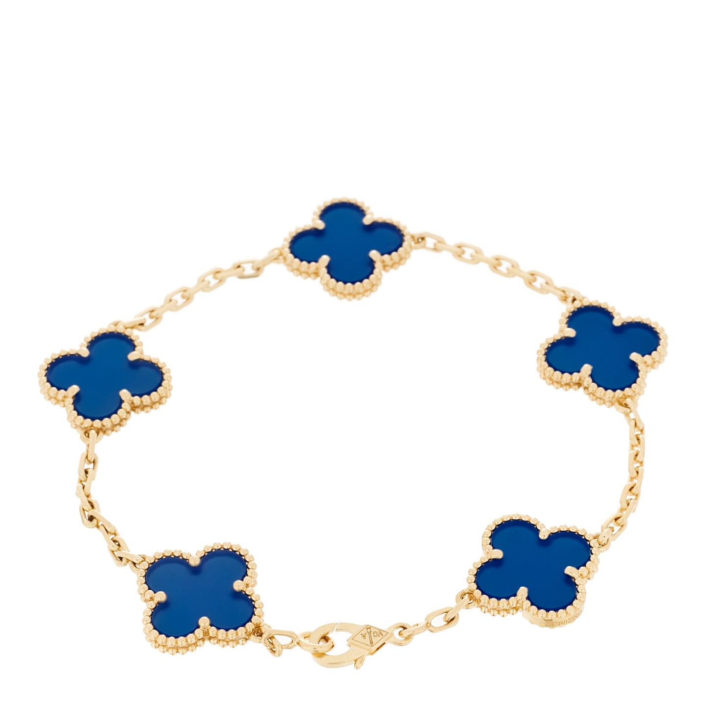 18K Yellow Gold Blue Agate 5 Motifs Vintage Alhambra Bracelet