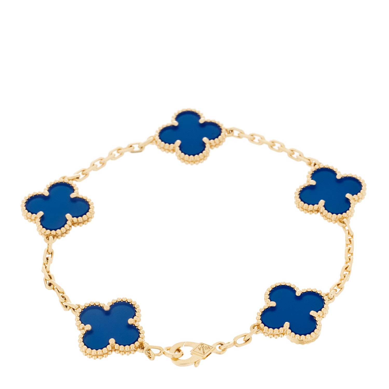 Van Cleef & Arpels 18K Yellow Gold Blue Agate 5 Motifs Vintage Alhambra Bracelet 2 of 6