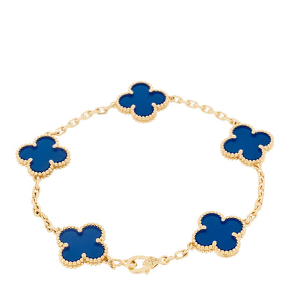 Van Cleef & Arpels 18K Yellow Gold Blue Agate 5 Motifs Vintage Alhambra Bracelet 2 of 6