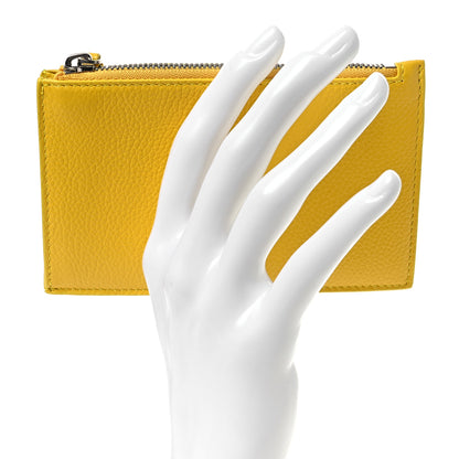 Balenciaga Grained Calfskin Logo Large Cash Long Coin Card Holder Yellow White 2 of 11