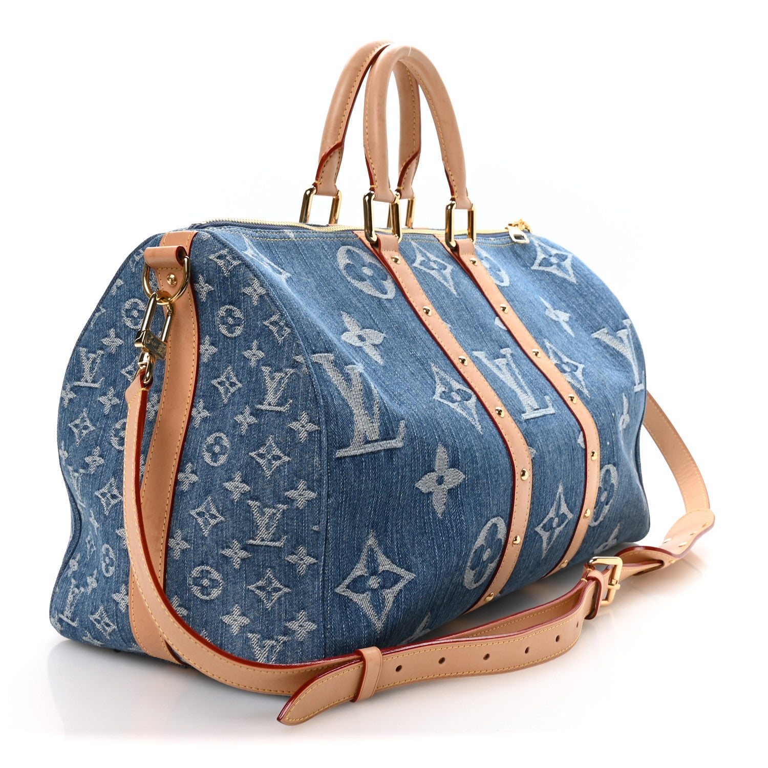 Louis Vuitton Denim Monogram New LV Remix Keepall Bandouliere 45 Blue 2 of 8