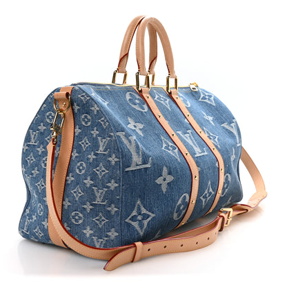 Louis Vuitton Denim Monogram New LV Remix Keepall Bandouliere 45 Blue 2 of 8