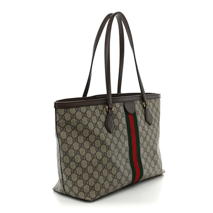 Gucci GG Supreme Monogram Textured Calfskin Web Medium Ophidia Shopping Tote Beige Ebony New Acero 4 of 23