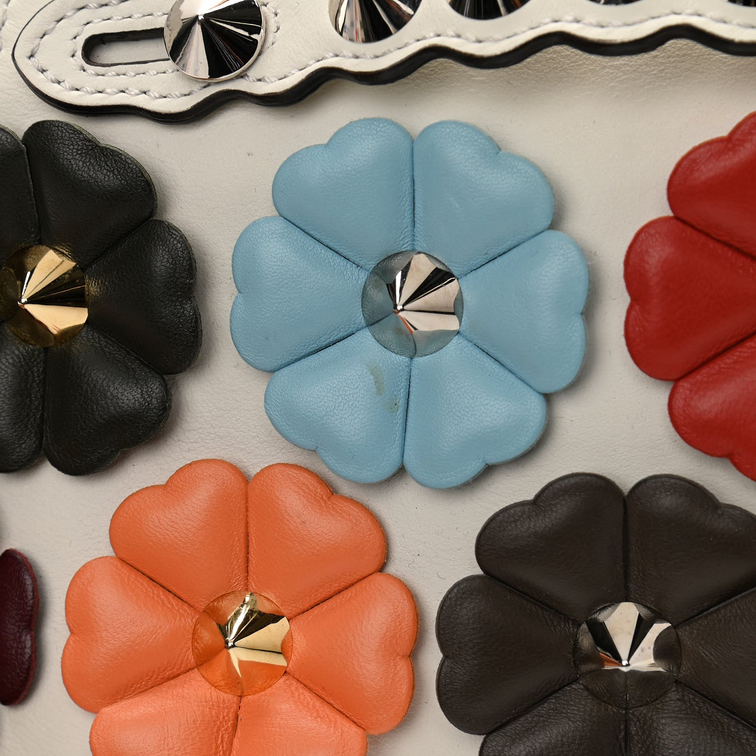 Fendi Vitello Century Nappa Flowerland Studded Mini By The Way Boston Bag White Ice Multicolor 13 of 16