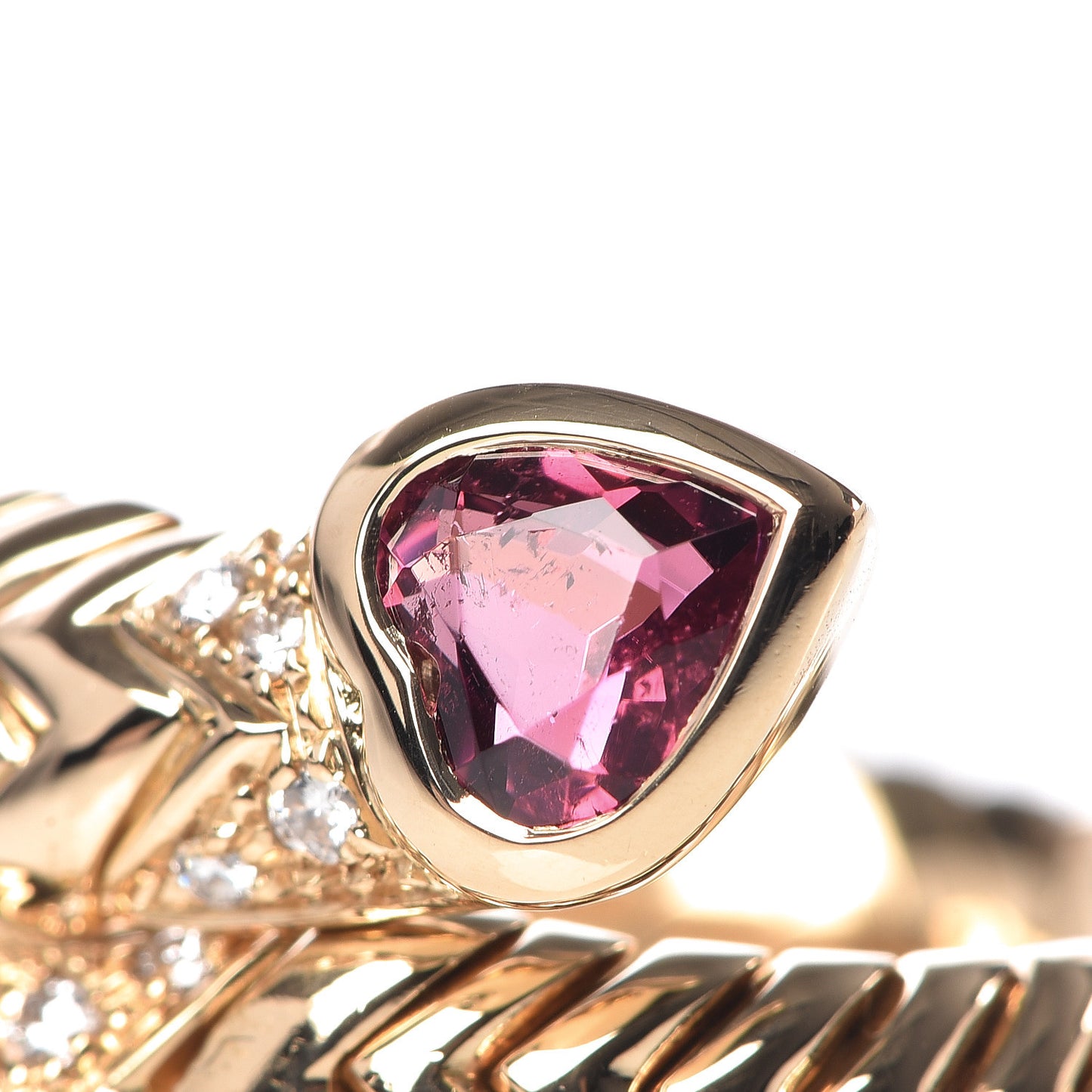 18K Yellow Gold Pink Tourmaline Blue Topaz Diamond Heart Bypass Ring 54 6.75