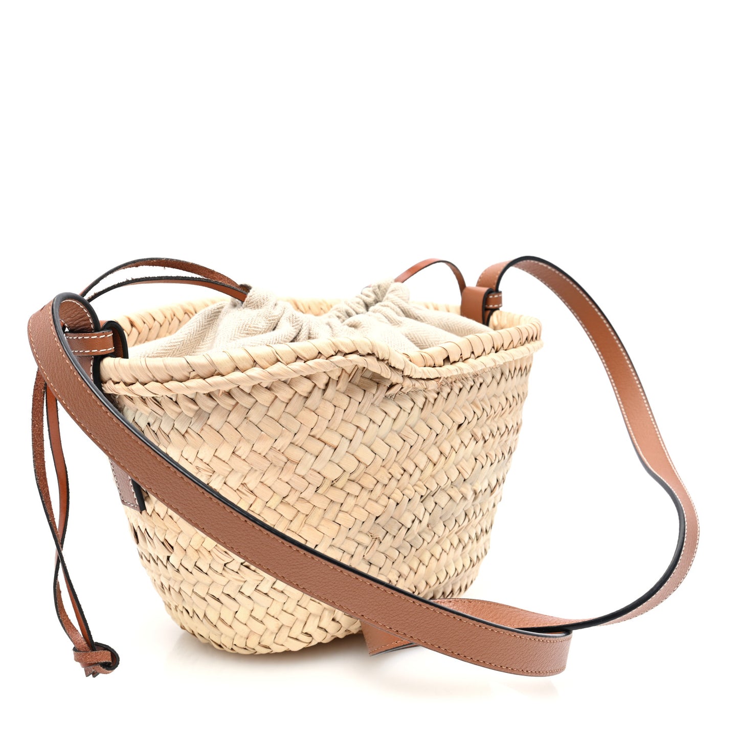 Raffia Drawstring Basket Tote Bag Natural Tan
