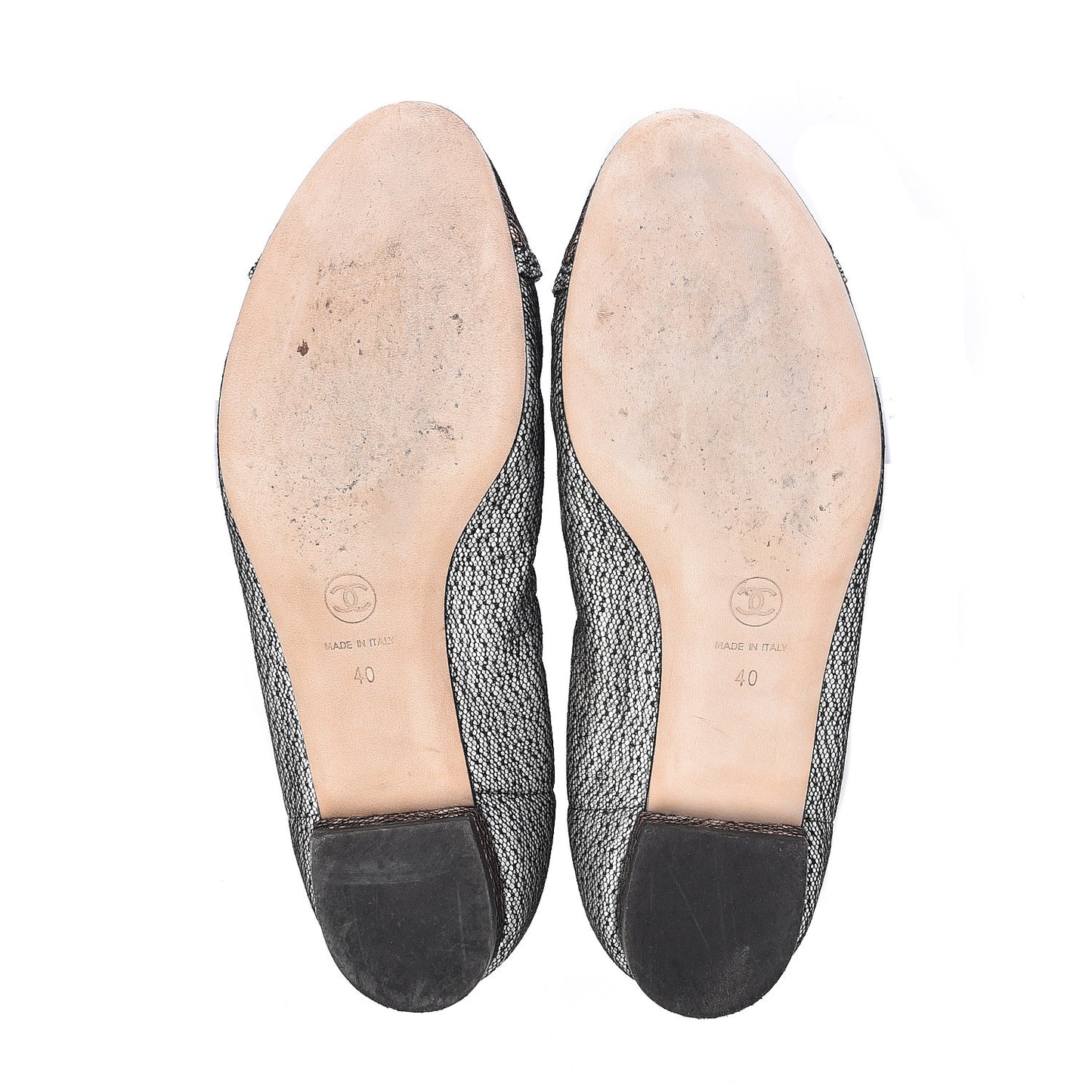 Metallic Lace Cap Toe Ballerina Flats 40 Silver