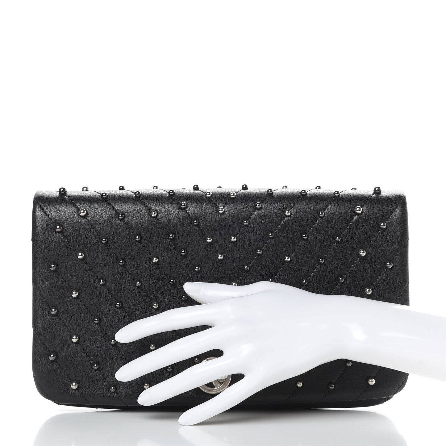 Lambskin Chevron Quilted Studded Stud Wars Flap Clutch Black