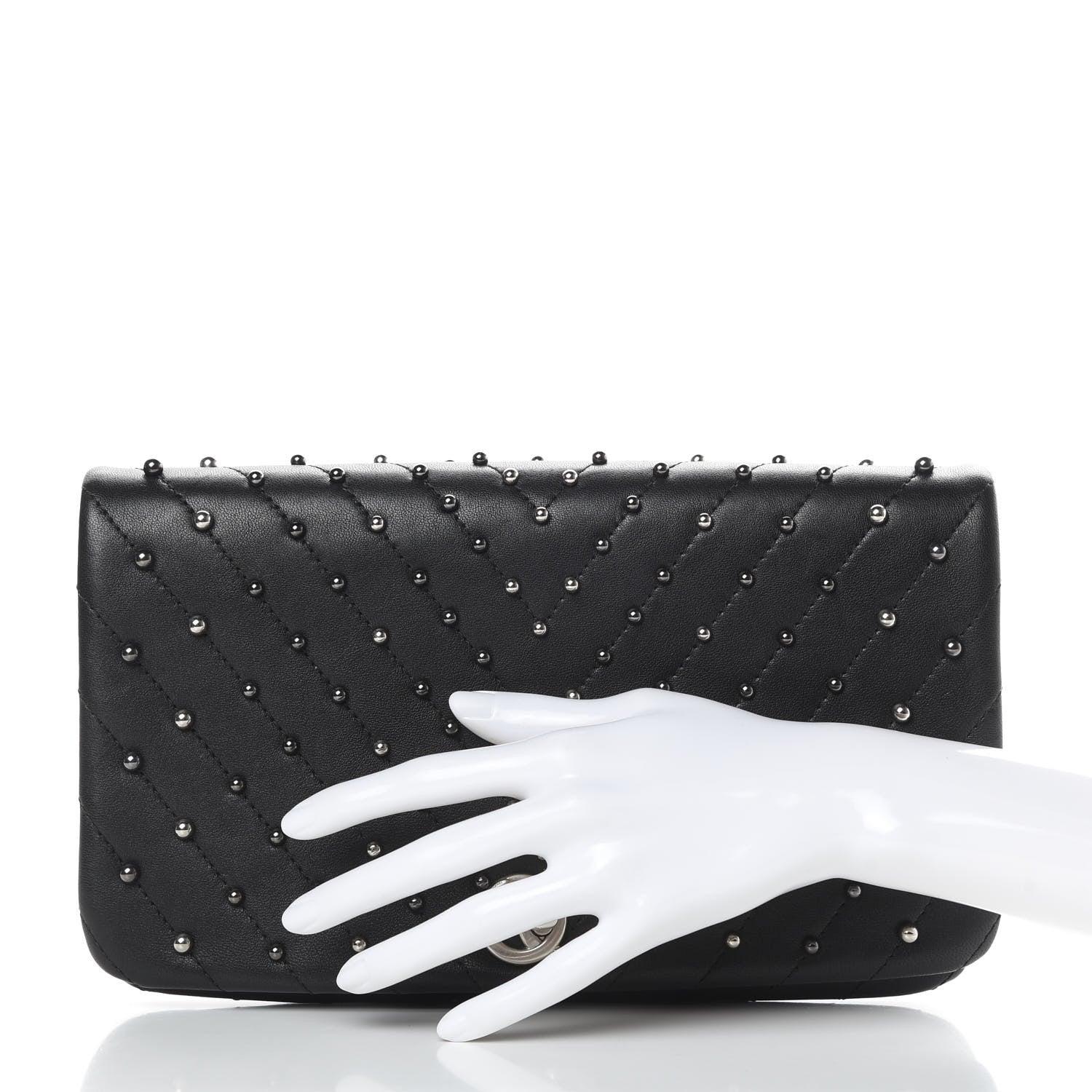 Chanel Lambskin Chevron Quilted Studded Stud Wars Flap Clutch Black 2 of 10